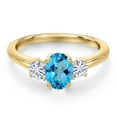 thumbnail image 3 of Gem Stone King 10K Yellow Gold American Blue Mystic Topaz and White Moissanite Engagement Ring for Women | 1.32 Cttw | Oval 7X5MM | Gemstone November Birthstone | Size 7, 3 of 7