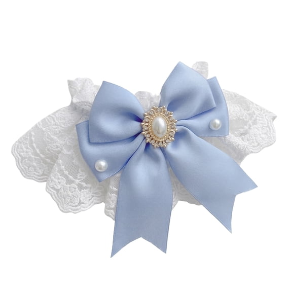 Elegant Cat Collar, Adjustable Pet Bow Tie Bib for Small Dogs and Cats, Cute Princess Pearl Scarf Outfit for Wedding Party Photoshoots(3.9Inch,Light Blue)