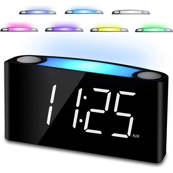 Réveil pour les Chambres à Coucher - 7 Lumières de Nuit Colorées, 2 Chargeurs USB, Grand Affichage LED Numérique et Gradateur Complet, 12/24 Heures