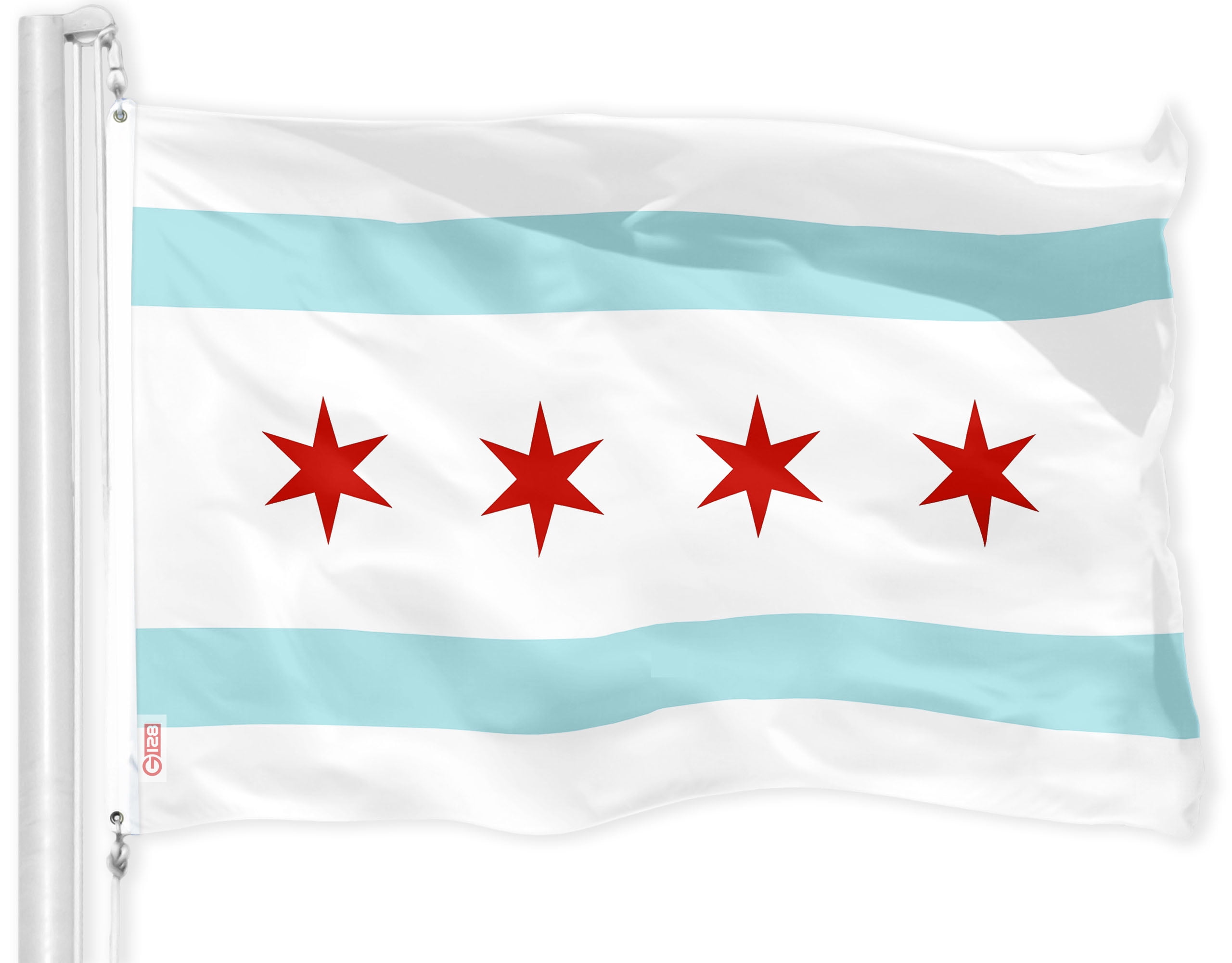 G128 Combo Pack: USA American Flag 3x5 Ft 150D Printed Stars & Chicago 3x5 Ft 150D Printed