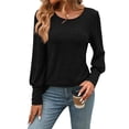 thumbnail image 2 of Camisas de Larga con Cuello Redondo para Mujer, Blusas de Otoño, Sudaderas Elegantes de Moda con Leggings Negro M, 2 of 9