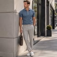 thumbnail image 4 of AZoiNM Men's Corduroy Short Sleeve Shirt Half Zip Collared Casual Stretch Fit Tee, 4 of 10