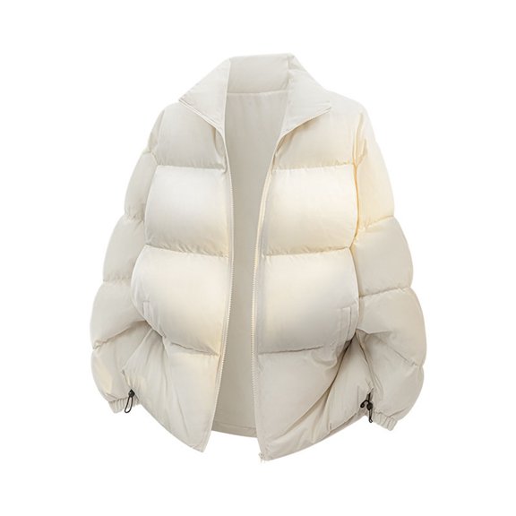 USNSM Puffer Coats Men, Zip Up Stand Neck Puffer Jackets Water-Resistant Lightweight Winter Hooded Jacket Coat Beige XXXXL