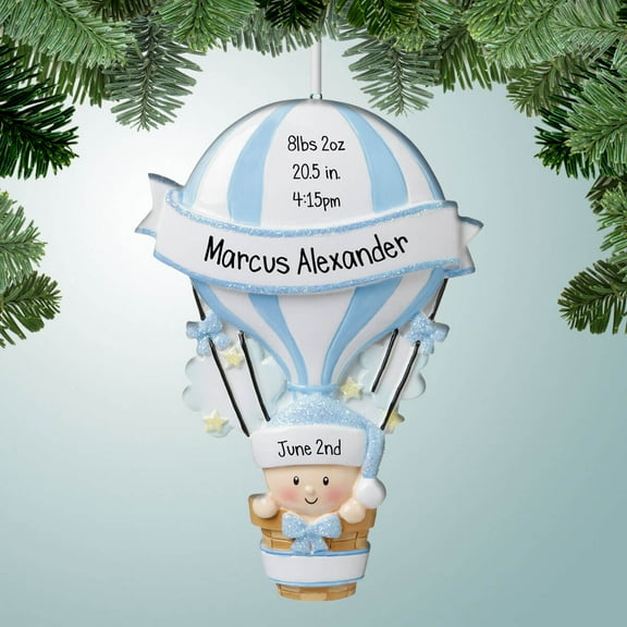 Hot Air Balloon New Baby Boy - Personalized Ornament - Baby's First Christmas - 1st Xmas - Perfect Stocking Stuffer - Great Gift Ideas