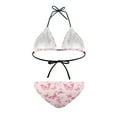 thumbnail image 3 of COEQINE Women's High Cut Bikini Sets Allover Print Adjustable Spaghetti Strap Bathing Suits Pink Gold Butterfly Cheeky Spandex 2 Piece Swimwear for Spas Tanning Salons, XL, 3 of 7