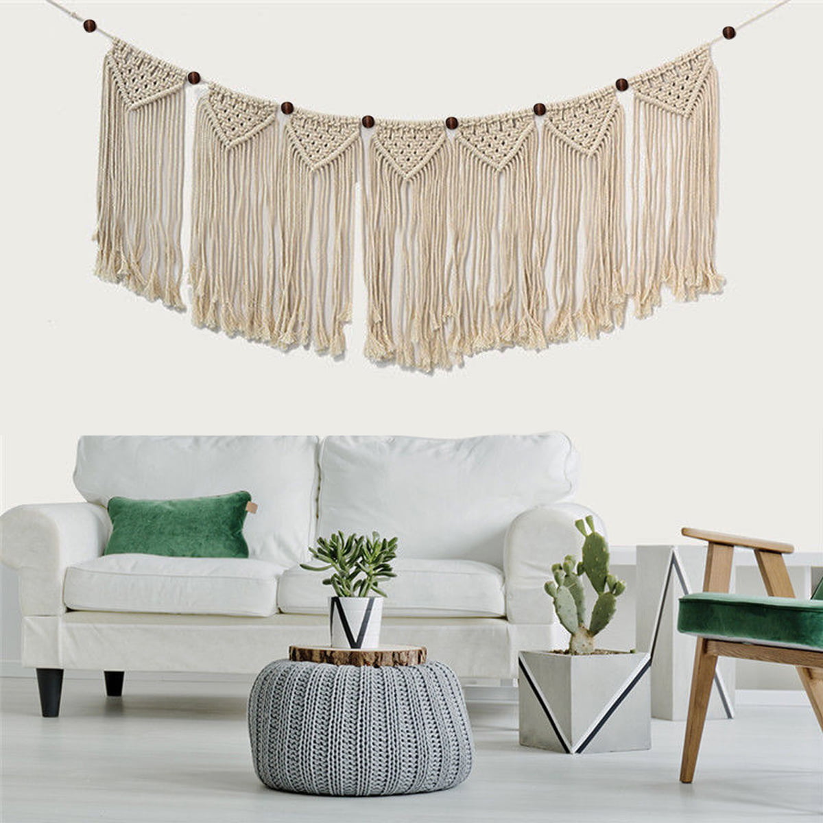 Dremisland Macrame Wall Hanging Leaf Feather Handmade Woven Tapestry Boho Tassels Wall Pediments Ornaments for Home Decor Apartment Living Room Bedroom Decor