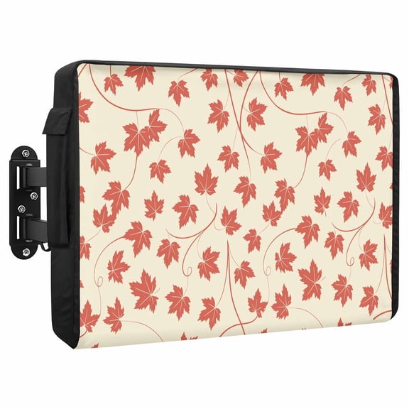 Brown Red Maple Leaf Waterproof Outdoor TV Cover, Fall Leaves Beige Background Outside Weatherproof TV Enclosures for 80 to 85 Inch LCD Television Shield Flat Screen Protectors