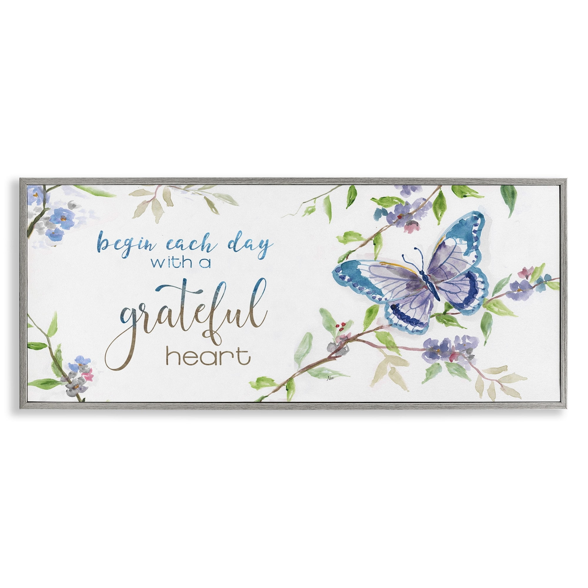 Stupell Industries Begin Day with Grateful Heart Floral Blossom Motivational,24 x 10, Design by Nan