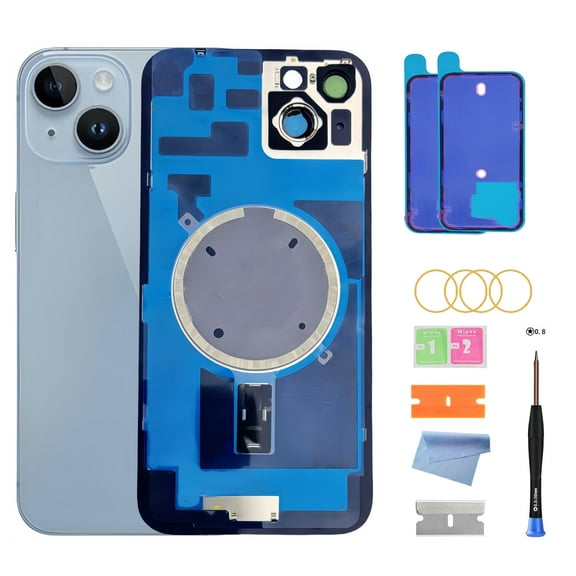 OEM Back Glass Replacement for iPhone 14 Plus – Waterproof Rear Panel with Pre-Installed Camera Lens & Repair Tool Kit (Blue)