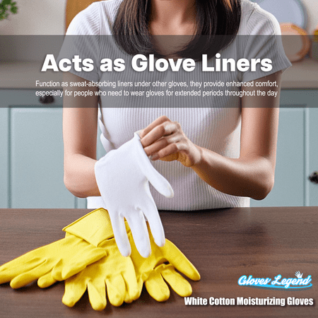 Gloves Legend - Size XL -6 Pairs (12 Gloves) White Cotton Moisturizing Parade Jewelry Silver Costumes Inspection Gloves