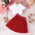thumbnail image 4 of KyCheLot Girl's Skirt Set School Uniform Short Sleeve Buttons Collared Tops with Pleated Skirts 2 Piece Outfits 2-8 Years, 4 of 6