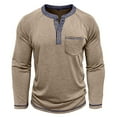 thumbnail image 4 of Resicozy Men's Long Sleeve Henley Shirts Big and Tall Button V-Neck T-Shirt Classic Causal Solid Color Tops with Pocket Khaki 2XL, 4 of 6