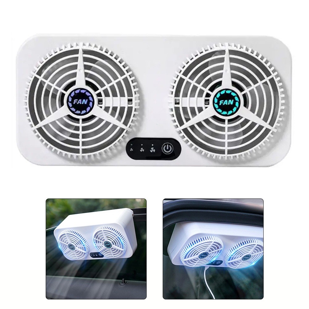 Car Ventilation Cooling Fan for Window Solar Powered Ventilator USB Rechargeable