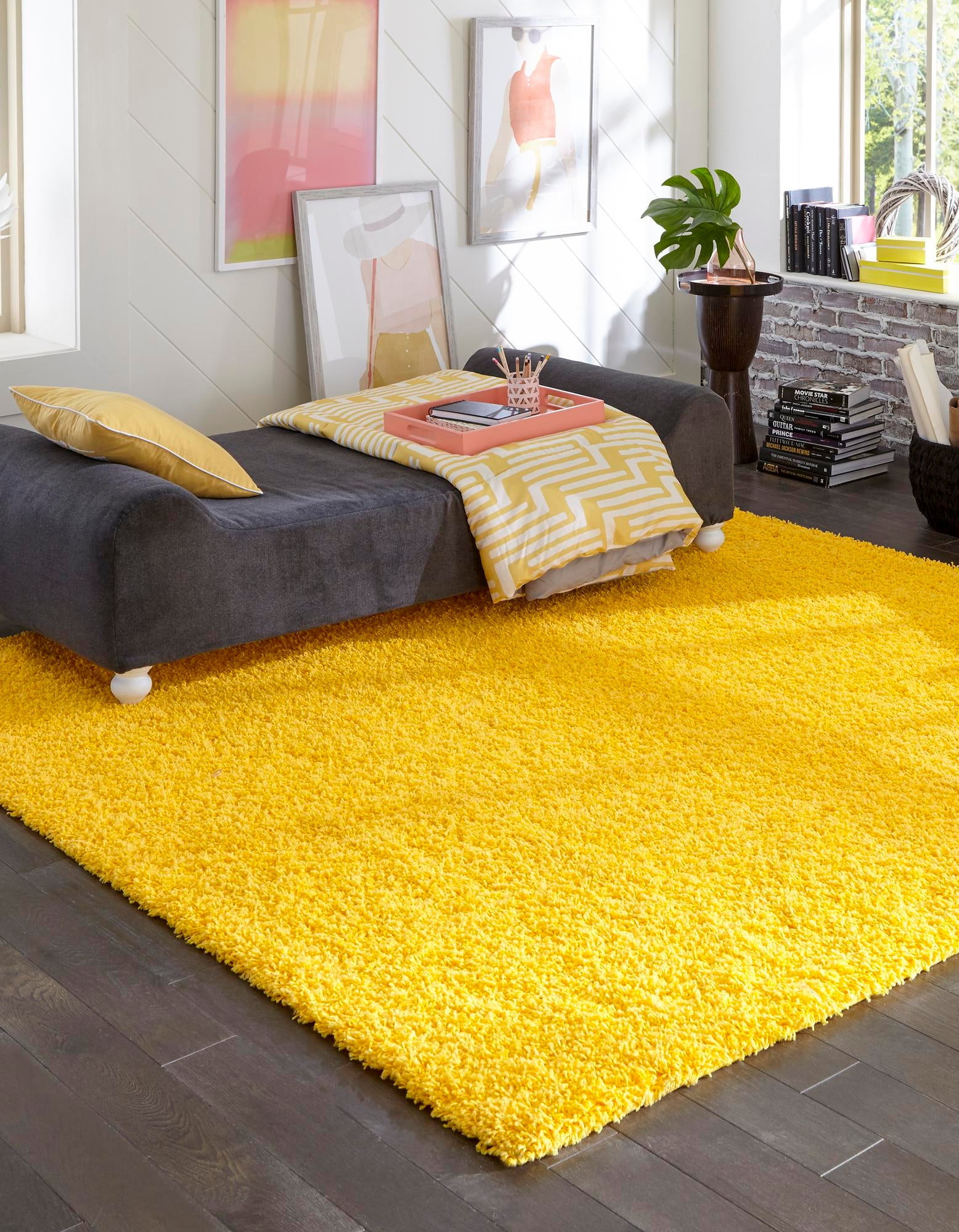 Solid Shag Collection Rug 8 Ft Square Tuscan Sun Yellow Shag