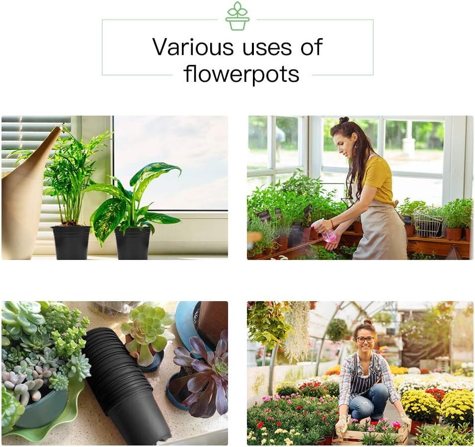 100 Pcs Nursery Pots for Plants,Black Nursery Pots,Thickened Soft Plastic Plant Pots with Holes,Garden Flower Seedling Pot Container for Seedling,Cuttings,Transplanting (Black,6inch)