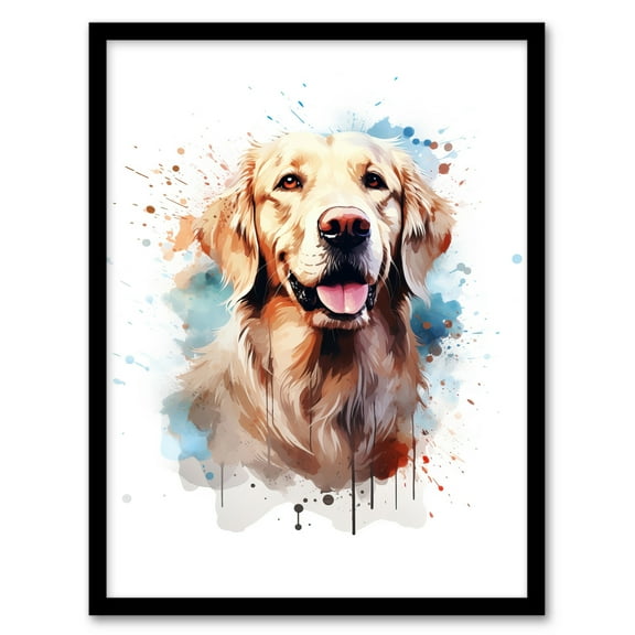 Cream Golden Retriever Lovers Gift Watercolour Pet Portrait Painting Artwork Art Print Framed Poster Wall Decor 12x16 inch