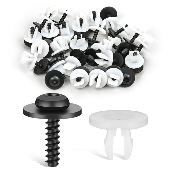 GOOACC 20Sets License Plate Screw Kit Engine Splash Shield Screws with Nylon Nuts for Undertray Engine Fender Liner Deflector Grille for Ford Escape F-150 Edge Focus Fusion C-Max S-Max Lincoln
