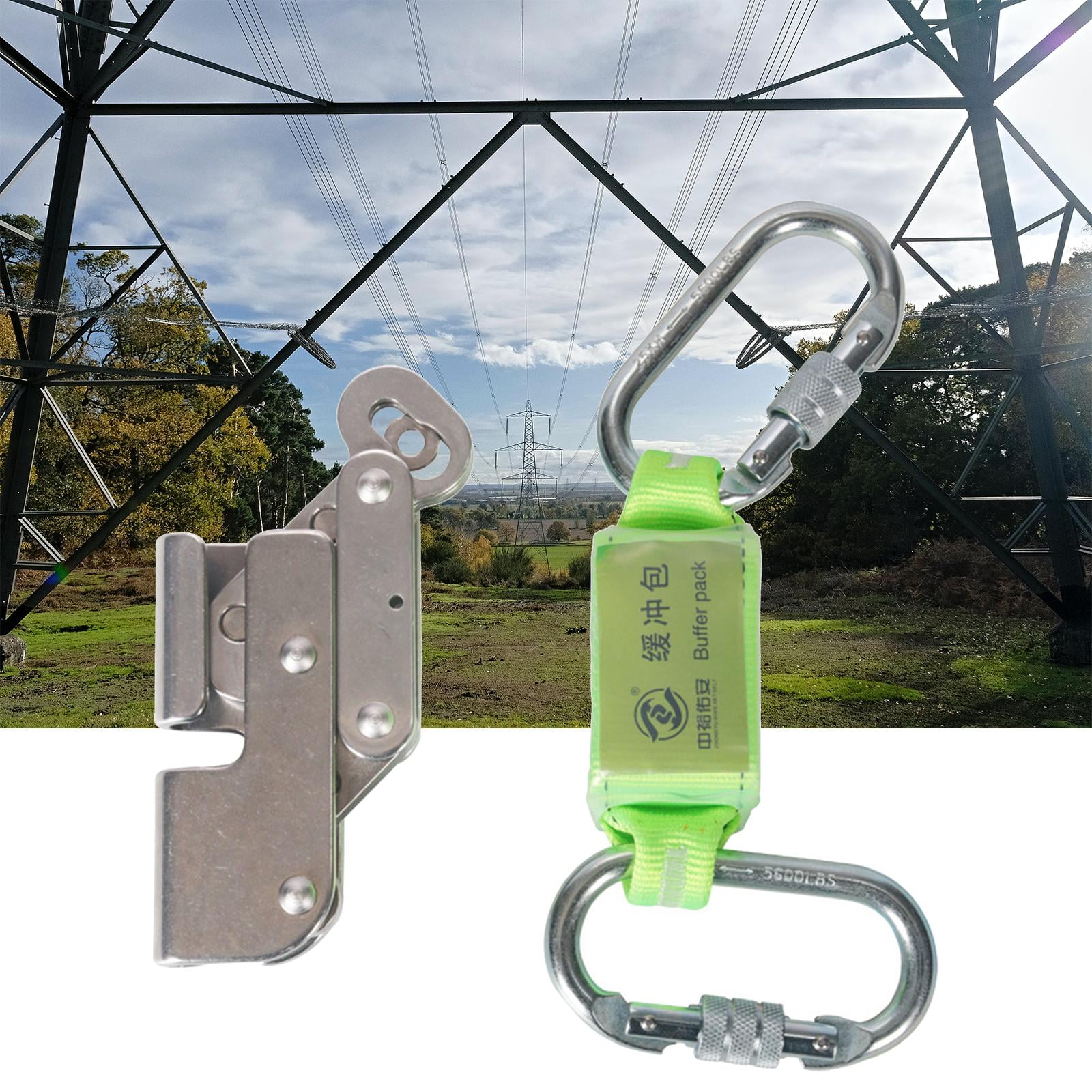 Rock Climbing Rope Grab, 15KN Heavy Duty Self Locking Fall Arrester , Caving Rescuing Pulley Safety Gear , with Rebar Hook