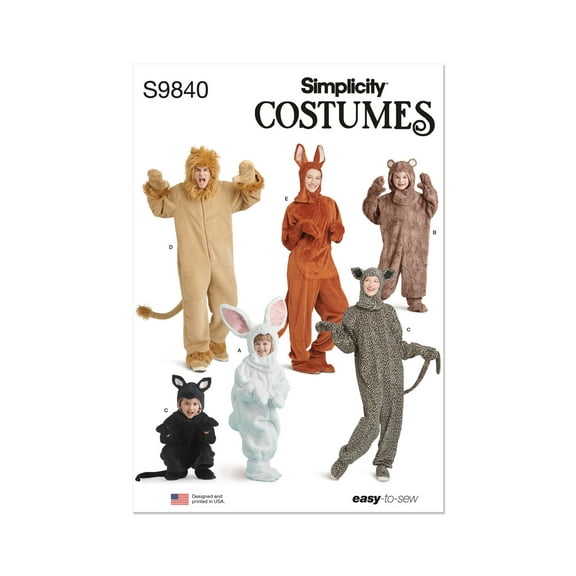 Simplicity Sewing Pattern 9840 - Children's and Adult's Animal Costumes, Size: AA (Child 3-4-5-6-7-8)