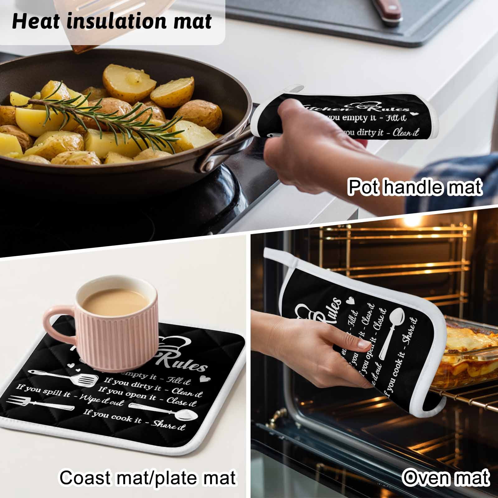 Kitchen Supplies Pot Holders for Kitchen Heatproof Potholder, 3 Pack Black White Chef Hat Love Heart Hot Pads Multipurpose Oven Pads Cloth Potholders Trivet for Cooking Baking
