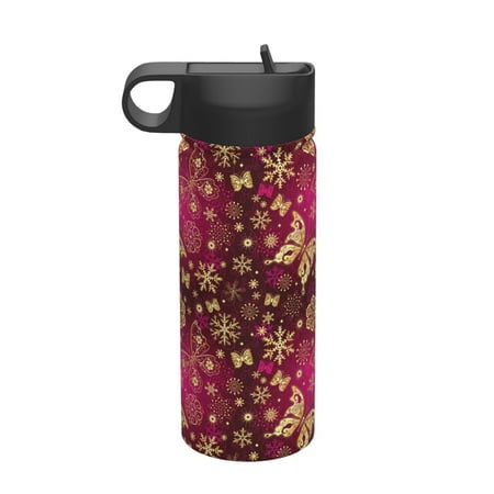 

Ocsxa Golden Snowflakes And And Butterflies Print 18 oz Insulated Water Bottle With Straw Stainless Steel Sports Water Cup Flask Wide Mouth Travel Thermal Mug for Home Office or Car