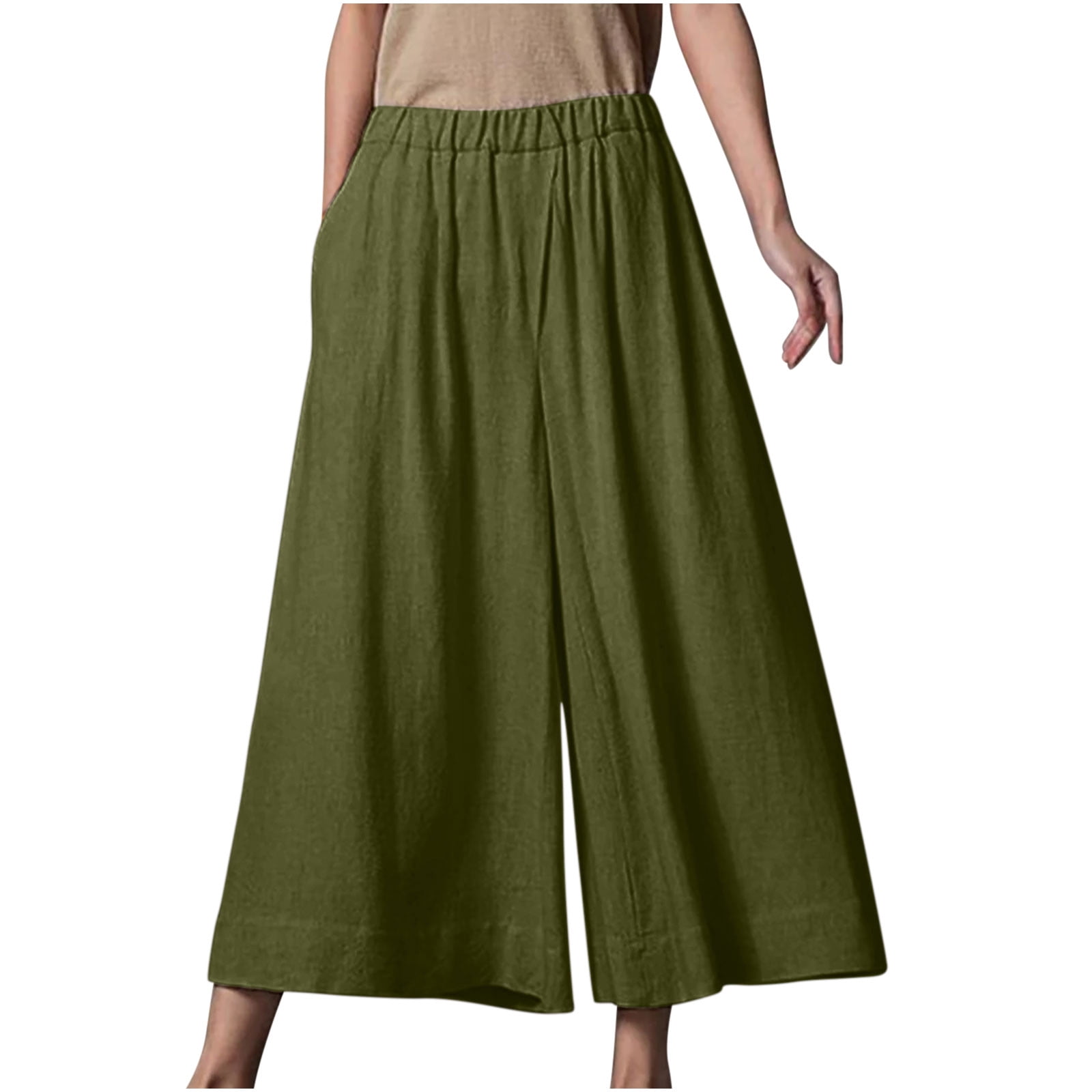 Flowy Beach Pants for Women Cotton Linen Casual Wide Leg Loose