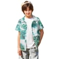thumbnail image 3 of Abcomgle Youth Hawaiian Shirts Boys Summer Palm Tree Print Boys Beach Shirt Button Down Short Sleeve Holiday Boys Dress Shirt,Light Green,12-13Years, 3 of 5