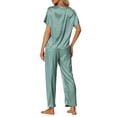 thumbnail image 3 of Conjunto de pijamas de satén para mujeres INSPIRE CHIC, ropa de verano, camisetas de manga corta con pantalones, conjuntos de lounge de seda en gris y verde, 3 of 6