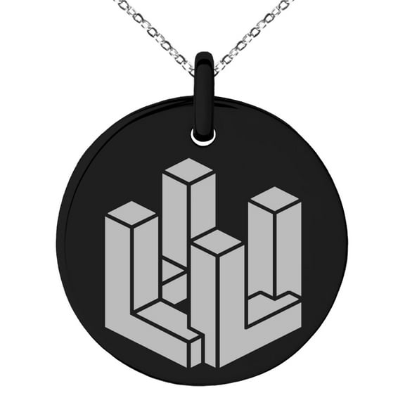 Stainless Steel Letter L Initial 3D Cube Box Monogram Engraved Small Medallion Circle Charm Pendant Necklace