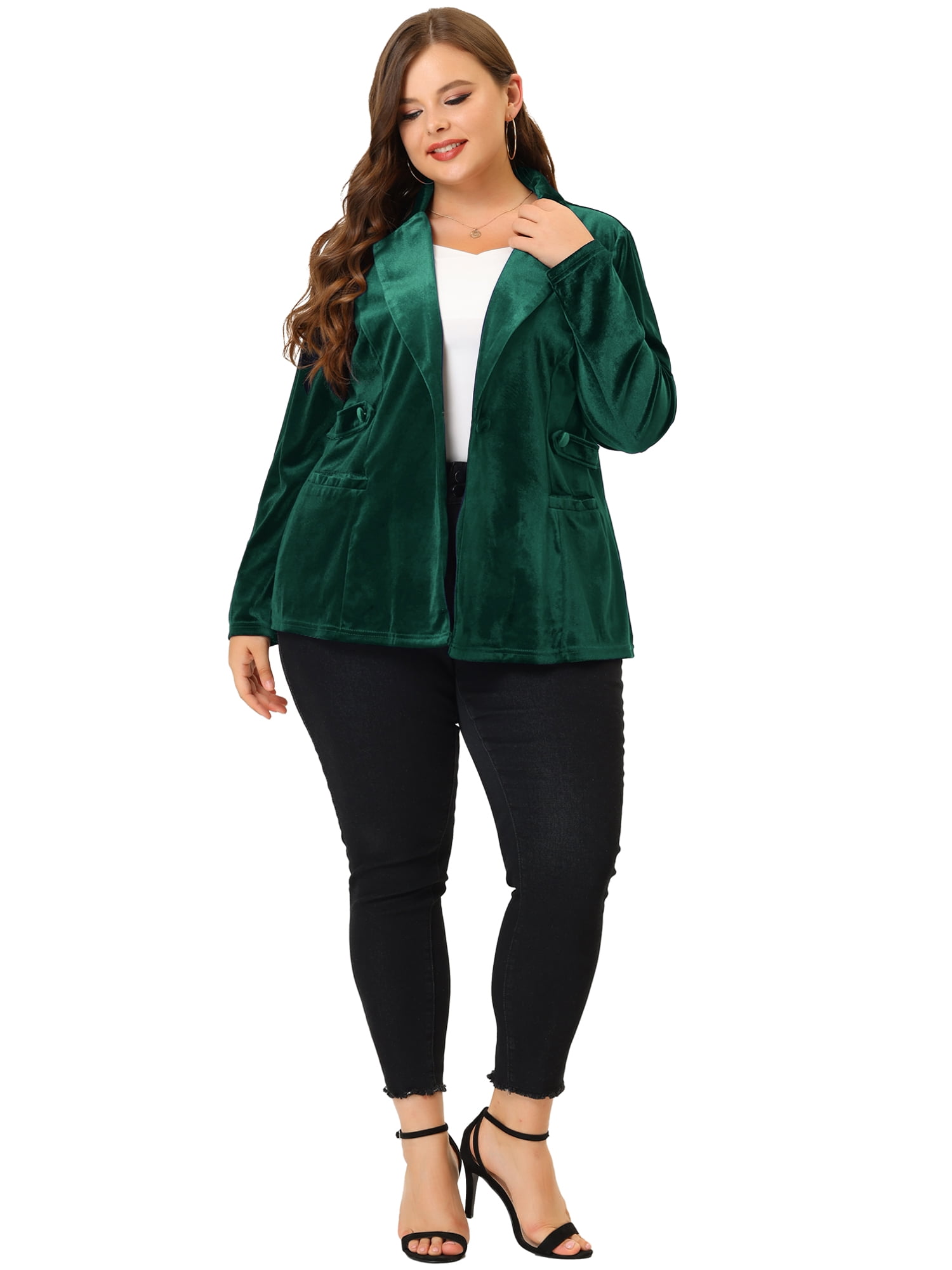 DARING DIVA Women's Plus Size Vintage Party Button Notched Lapel Blazer 4X Dark Green