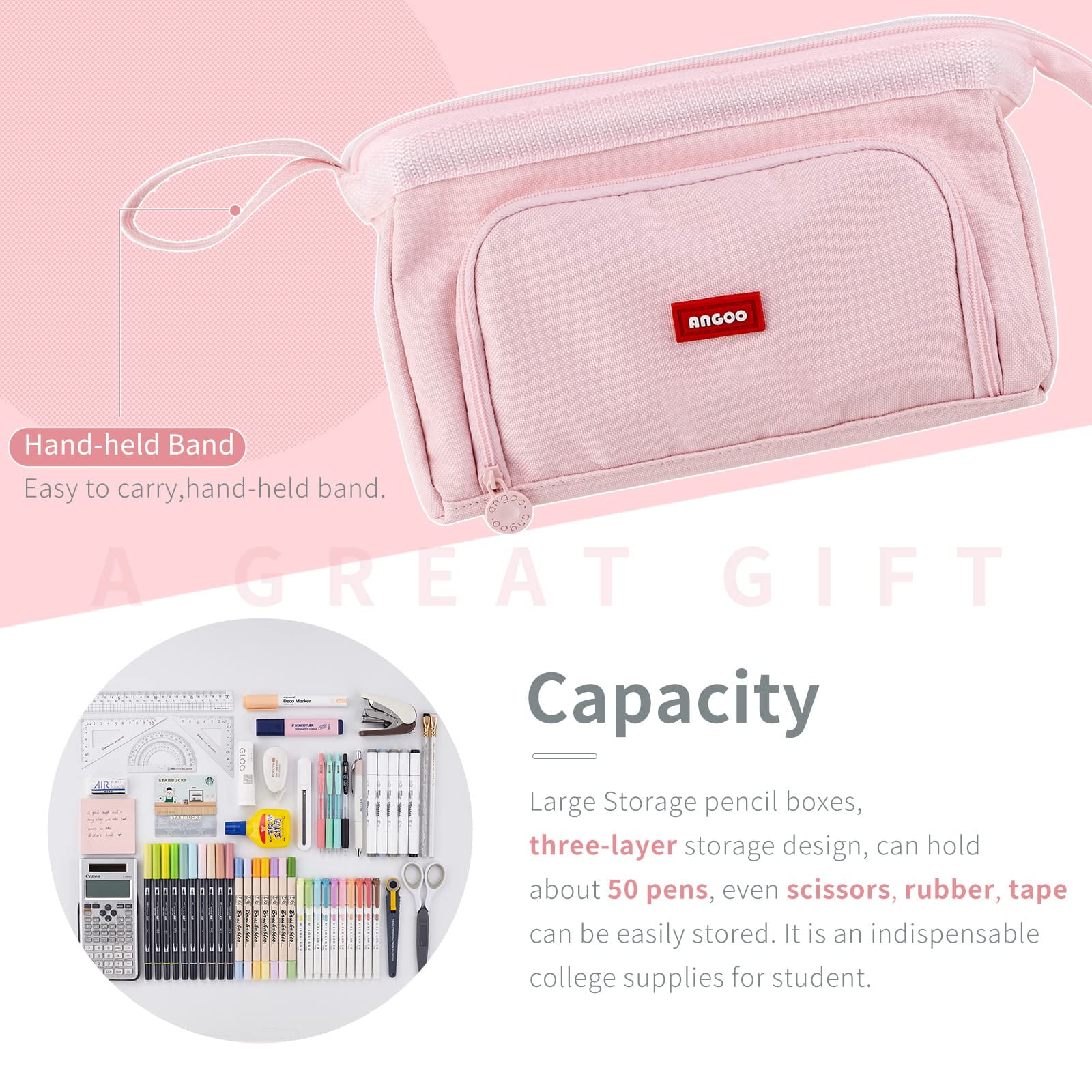 HAUTOCO Big Capacity Pencil Case Large Storage Pencil Pouch Canvas Handheld  Pen Bag Portable Makeup Bag Aesthetic Stationery Bag Holder Box Desk  Organizer for School Office Teen Girl Boy, Pink