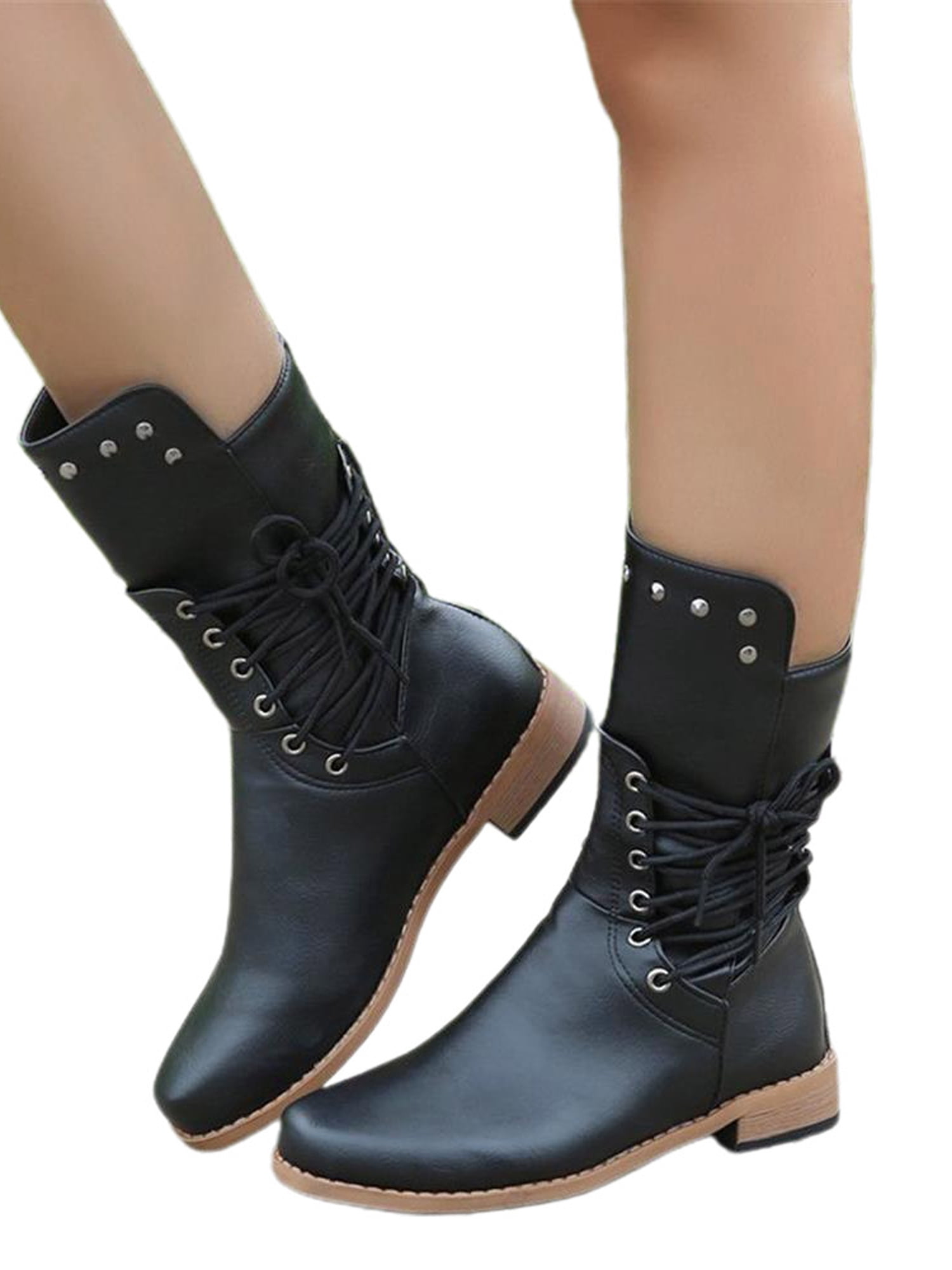 Woolen Velvet Womens Combat Biker Boots 