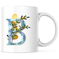 Floral Letter B Mug - Initial Monogram Mug - Personalized Coffee Mug - Custom Botanical B Mug - Gift for Her - 11 Ounce Novelty Coffee Cup - WMUG0057