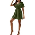 thumbnail image 4 of xiaxaixu Robe d'Été Décontractée pour Femmes Couleur Unie Col en V Manches Courtes Mini Robe Mode Plage Robe de Protection Solaire, 4 of 7