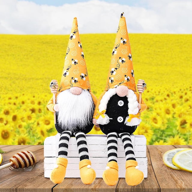 Juego de 2 Gnomos Bee - Accesorios de cocina Bumble Bee - Adornos de abejas para el hogar - Señales divertidas Decoración de primavera - Felpa suave para la decoración de la cocina Banban
