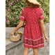 thumbnail image 4 of Vestido estampado para mujer Estilo de vacaciones Vestido de manga corta de verano Escote Corbata Falda informal para mujer Rojo XL, 4 of 6