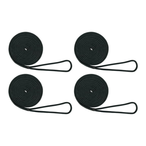 Extreme Max 3006.3016 BoatTector Double Braid Nylon Dock Line Value 4-Pack - 3/8" x 15', Black