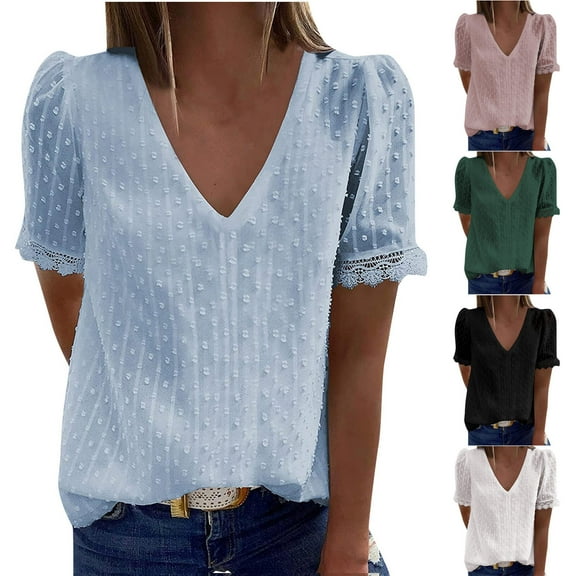 Hot6sl Womens Shirts Dressy Casual, Women Summer Tops Trendy V Neck Button Down Short Sleeve Tshirts Business Casual Basic Tee Loose Fit Tshirts 2025 Shirts