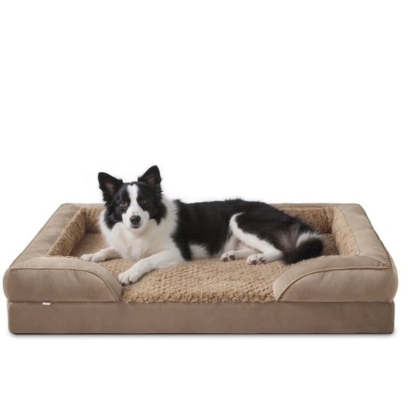 Orthopedic Dog Bed with Cooling Gel Memory Foam, Extra Large Waterproof Pet Sofa Couch with Removable Washable Cover, 42" XL Dutch Velvet Bed Includes Bone Toy, Brown,42in