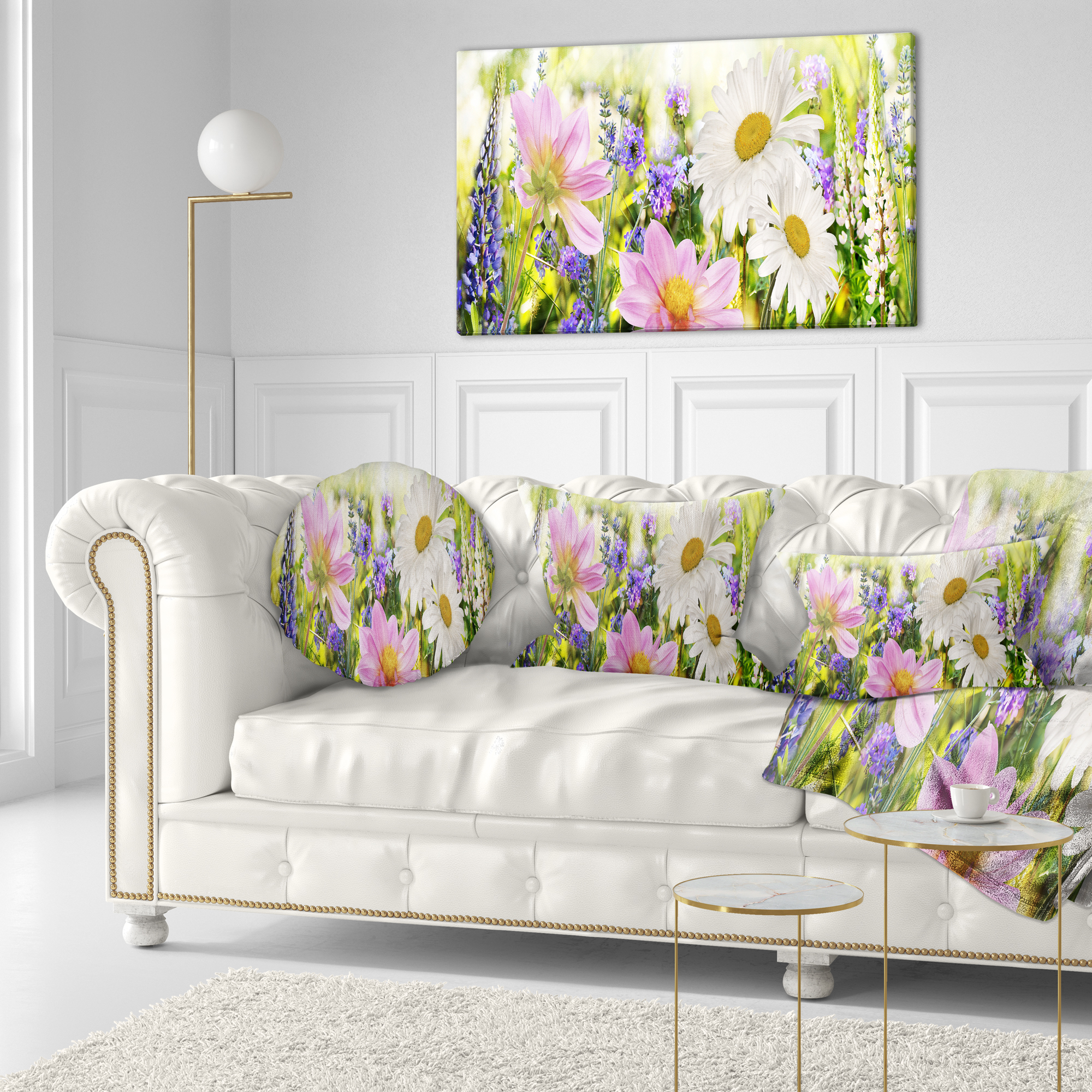Designart Wild Flowers Field at Sunset - Floral Throw Pillow - 12x20