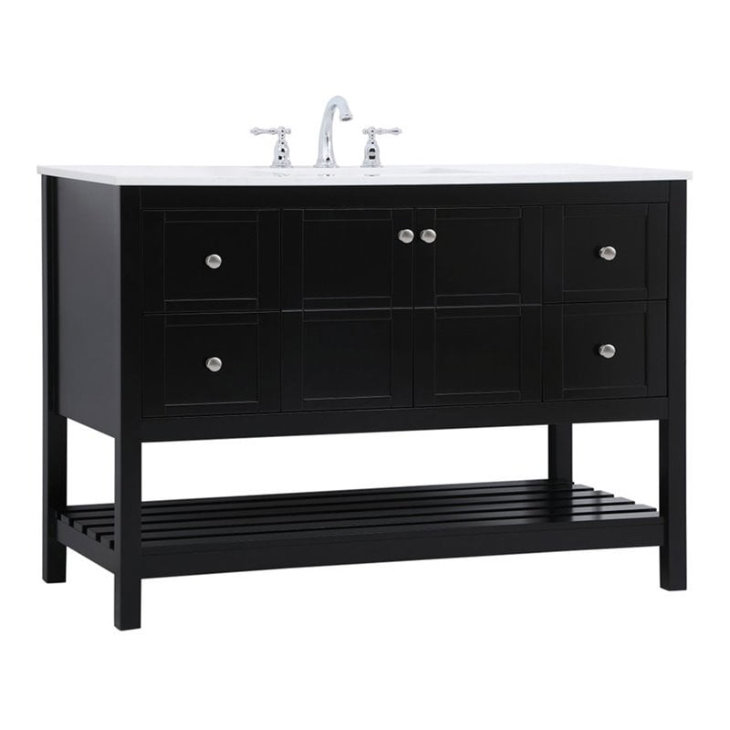 Elegant Decor Theo 48" Steel and Solid Wood Single Bathroom Vanity in Black