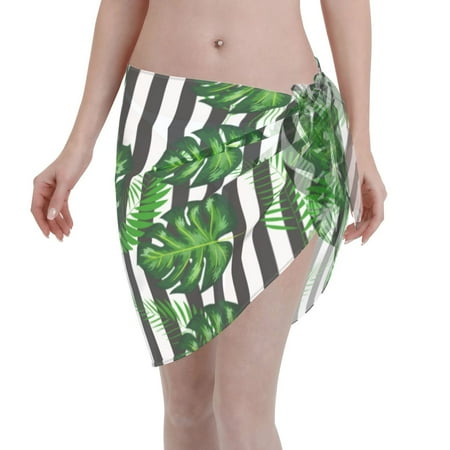 Adobk Women Beach Sarong Bathing Suit Palm Greenery Print Wrap Skirt Sheer Bikini Swimsuit Cover Ups For Swimwear