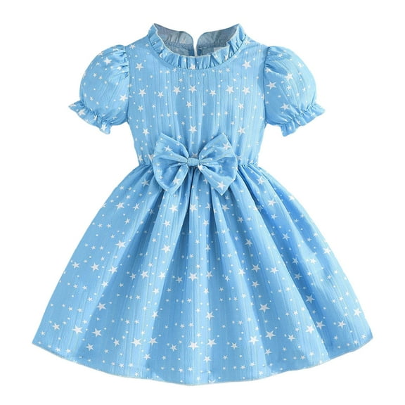 Toddler Girls Casual Dresses Summer Short Sleeve Floral Shawl Princess Dress Activewear,Blue,3-4 Years