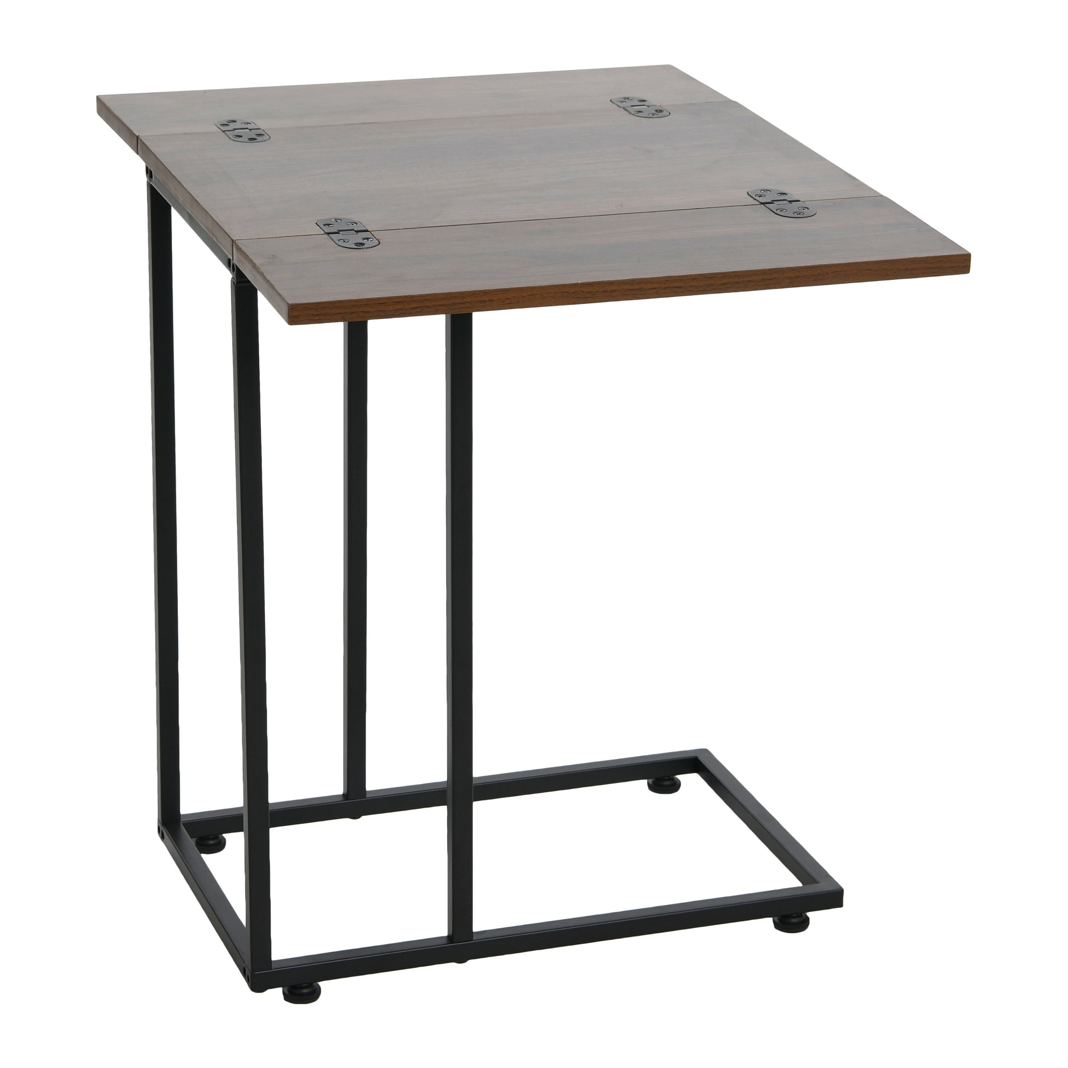 Household Essentials Jamestown Extendable C-Shaped for Accessiblity Side End Table Mid Century Walnut Wood Grain and Black Metal