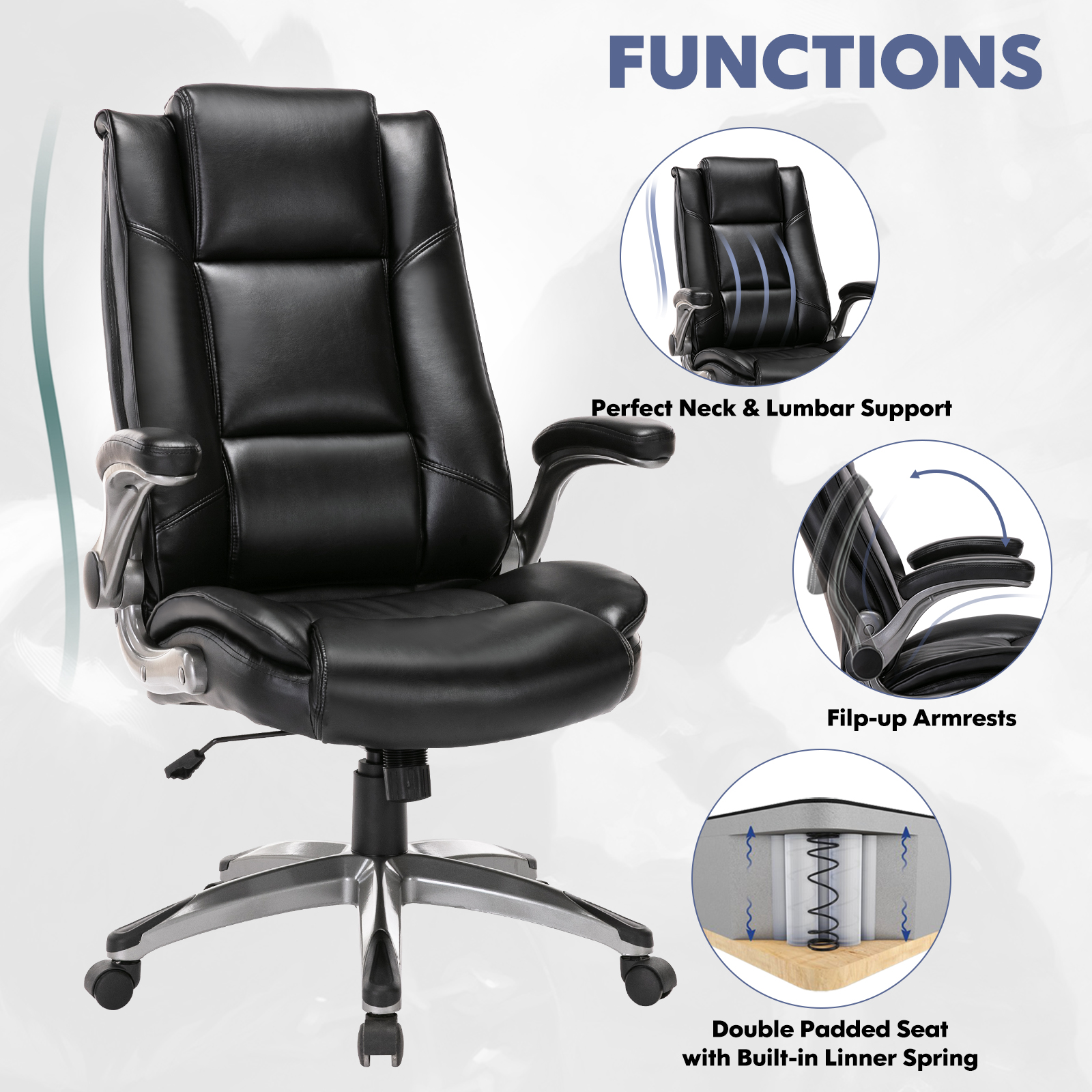 COLAMY Sedia Ufficio Ergonomica In Rete Traspirante - Con Poggiatesta E Supporto Lombare Regolabile - Braccioli 4D - Portata 125 Kg - Nero