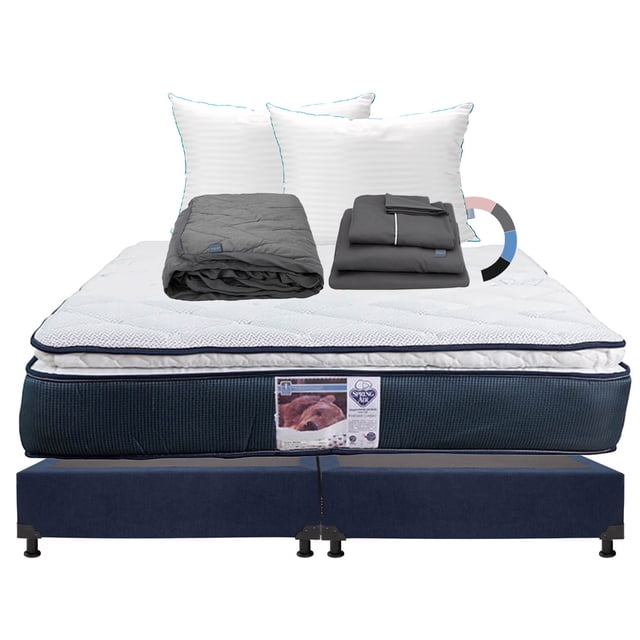 Colchon King Size Monaco+Box Base Cama+Almohada Royal Twin+Protector Lux+Sabanas Royal