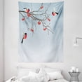 thumbnail image 1 of Rowan Tapestry, Bullfinch Birds Flying and on Branches Winter Themed Graphic Design, Wall Hanging for Bedroom Living Room Dorm Decor, 60W X 80L Inches, Pale Blue Coral Dark Brown, by Ambesonne, 1 of 2