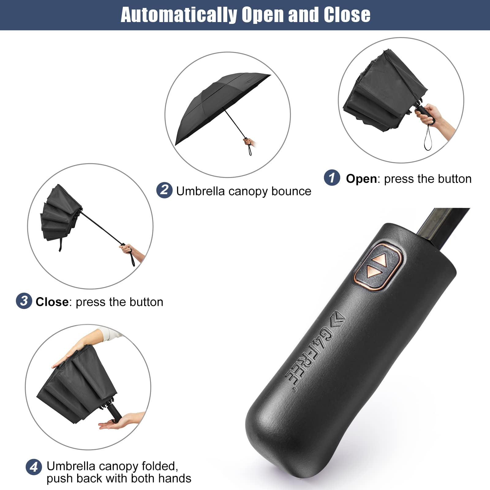 G4Free 42/46/54/62 Inch Large Golf Umbrella Compact Reverse Travel Umbrella 10 Ribs Windproof for Rain Double Canopy Automatic Open Close