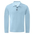 thumbnail image 6 of GrmtClth Polo Shirts for Men Long Sleeve Waffle Textured Knit Fabric Three Button Collared Stretchy Breathable Golf Business Casual Daily Tops Light Blue L, 6 of 7