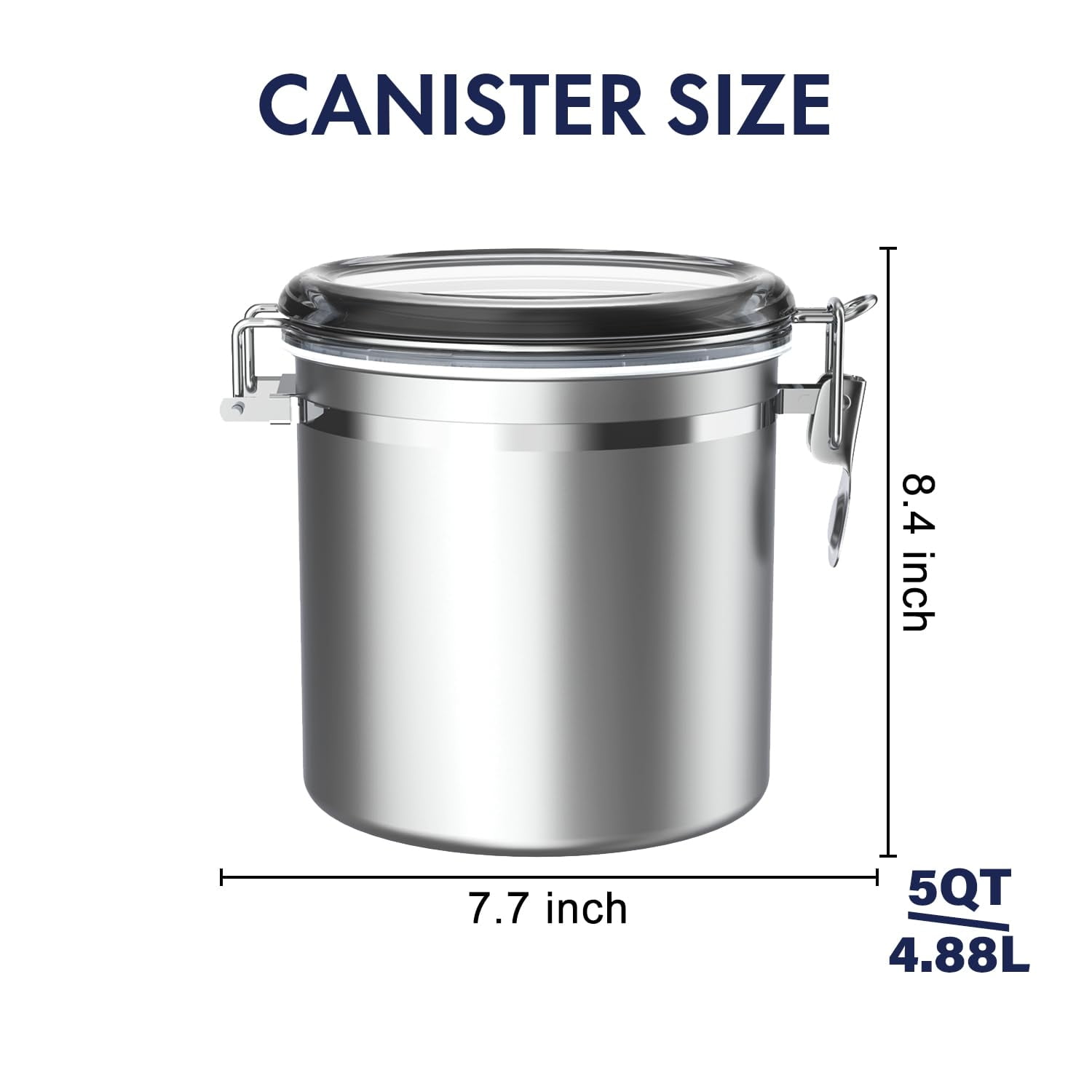 ENLOY 165oz Stainless Steel Airtight Canister for Kitchen, Large Metal Food Storage Canisters with Clear Lid and Sturdy Locking Clamp